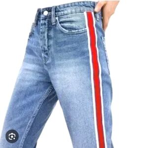 Zara High Rise Jeans with Red Stripe